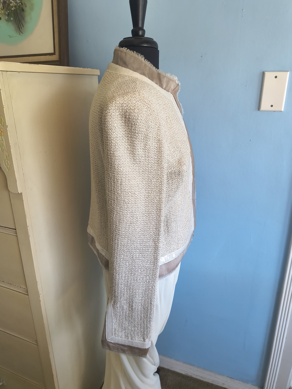 🦋 St. John Evening Sequins Tweed Ecru Jacket - Picture 6 of 10